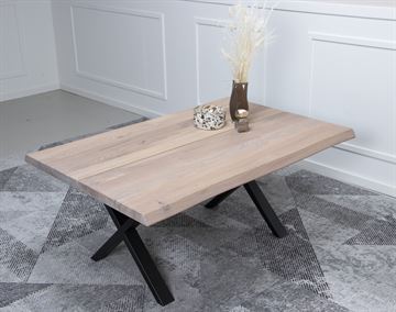 Sofabord med 2 planker L 120 x 80 x 4 cm hvitoljet eik.